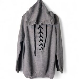 Women’s Lace Up Hooded Sweater Taupe Plus‎ Size - Sz. 5XL